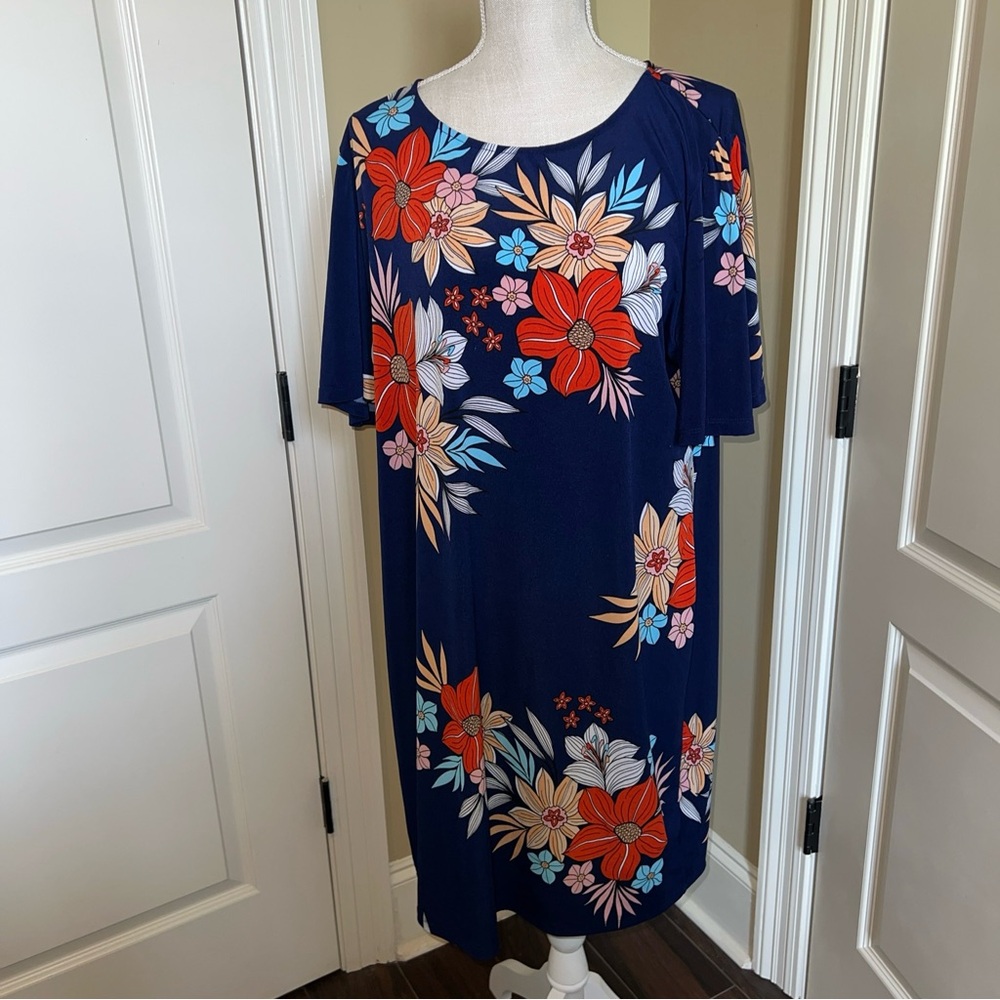 Alexander + Oak Women's Dress Blue With Bright Flowers Size XXL Short Sleeve